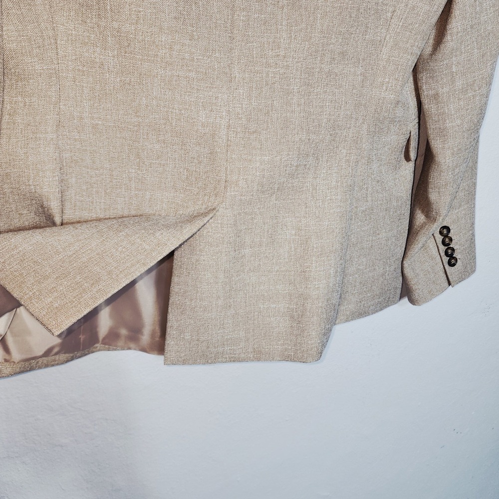 DKNY Blazer Jacket 12 Tan Beige Professional Office Career Linen Look Button - Picture 8 of 8